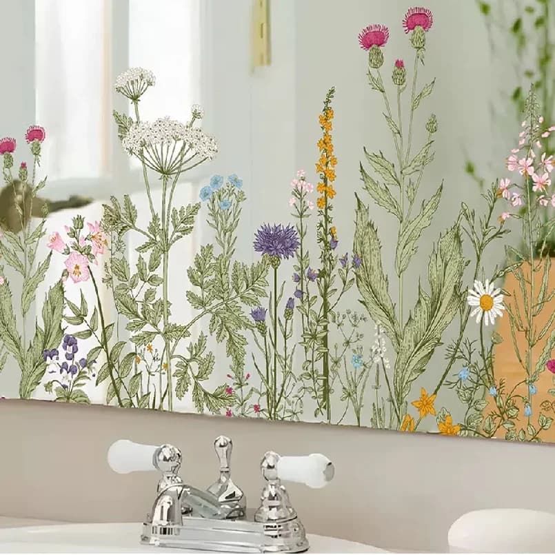 Wild flowers Wall Stickers for Kitchen Backsplash, Botanical Wall Border Sticker, Peel and Stick, Dining Room Decoration