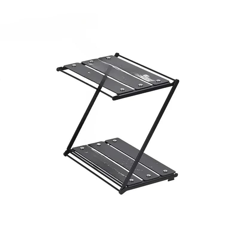 Modern Outdoor Camping Folding Multifunctional Storage Rack Aluminum Alloy Double Layer Portable Z-Shaped Table