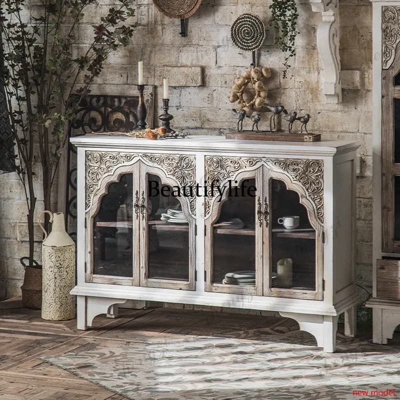 h178Home entry, furniture solid wood retro carved porch, decorative cabinet against wall storage high cabinet