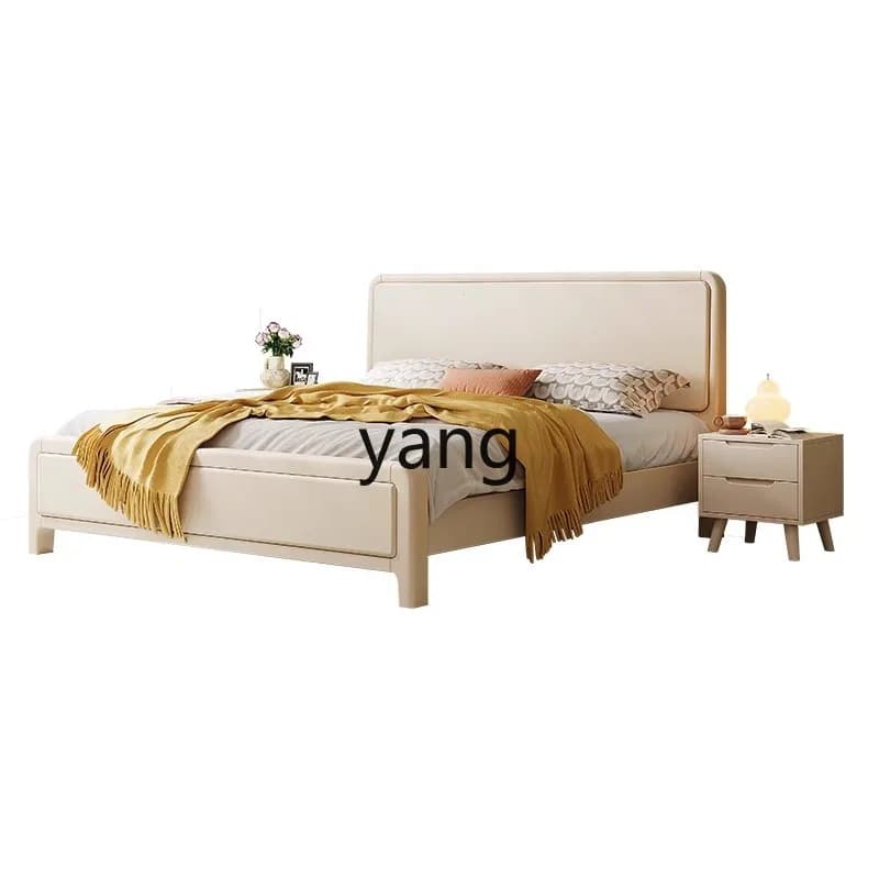 LH cream wind all solid wood master bedroom double bed household high box storage bed