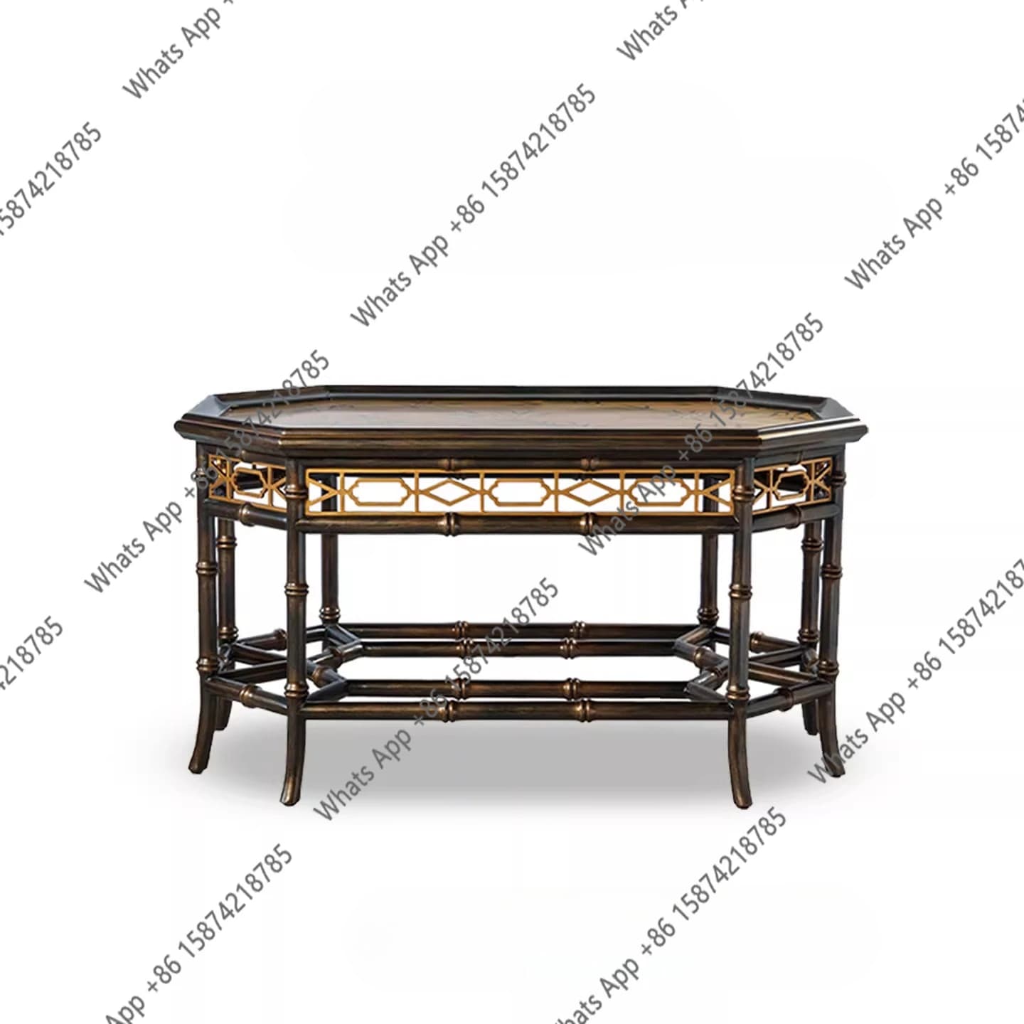 New Chinese style medieval style solid wood octagonal polygon high-end sense household coffee table coffee table