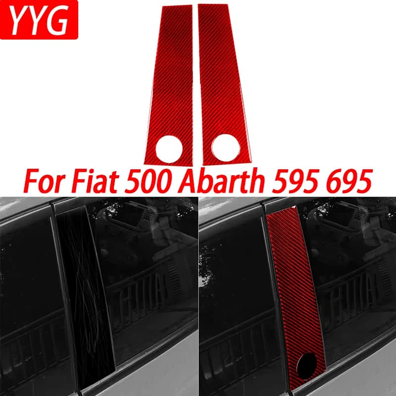 External door B-pillar Decorative Real Carbon Fiber Stickers Car External Accessories For Fiat 500 For Abarth 595 695 2008-2023