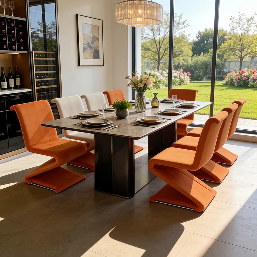 #Designer S Shape Single Fabric Dining Chair Contemporary Luxury Metal Base Home Hotel Apartment Furniture