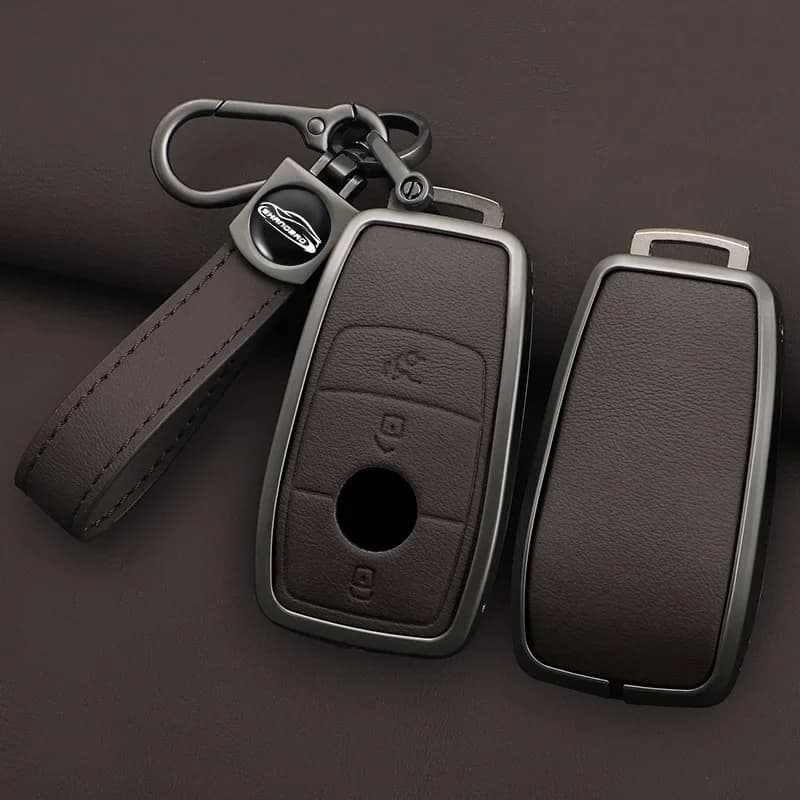Zinc alloy leather car key set, suitable for Mercedes Benz E-Class E200L/E300L/C260L/C180 GLC A200 car keychain key set accessor