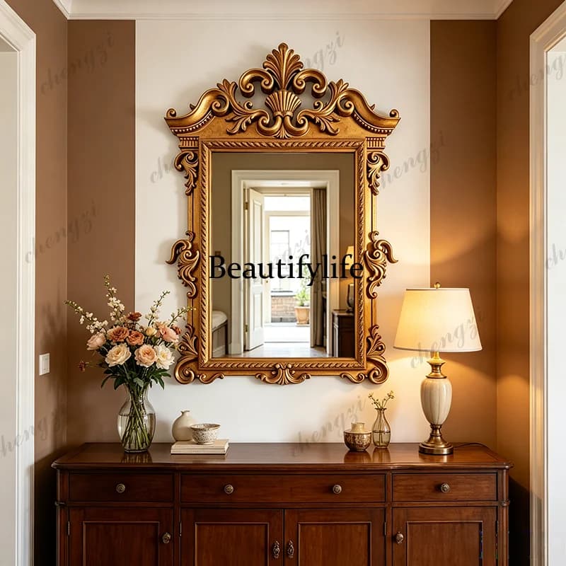American retro decorative mirror American wall hanging living room carved makeup mirror light luxury bathroom mirror