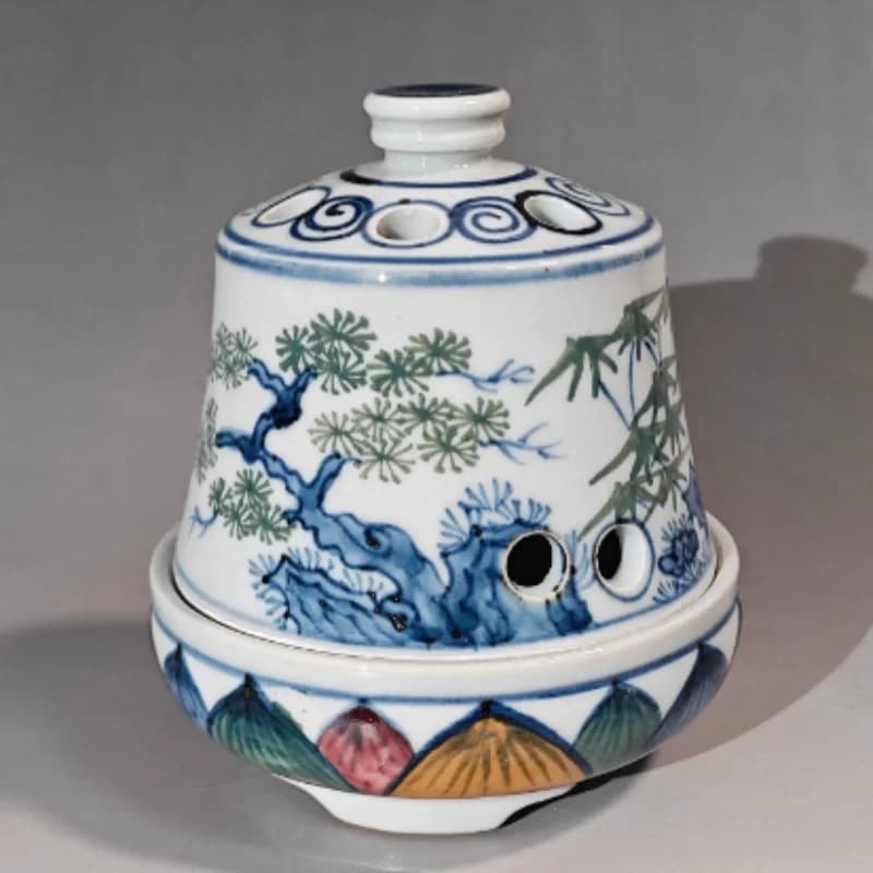 China Jingdezhen Ceramic Incense Burner Blue and White Pine Bamboo Plum Blossoms Pattern Tea Ceremony Zen Ornament