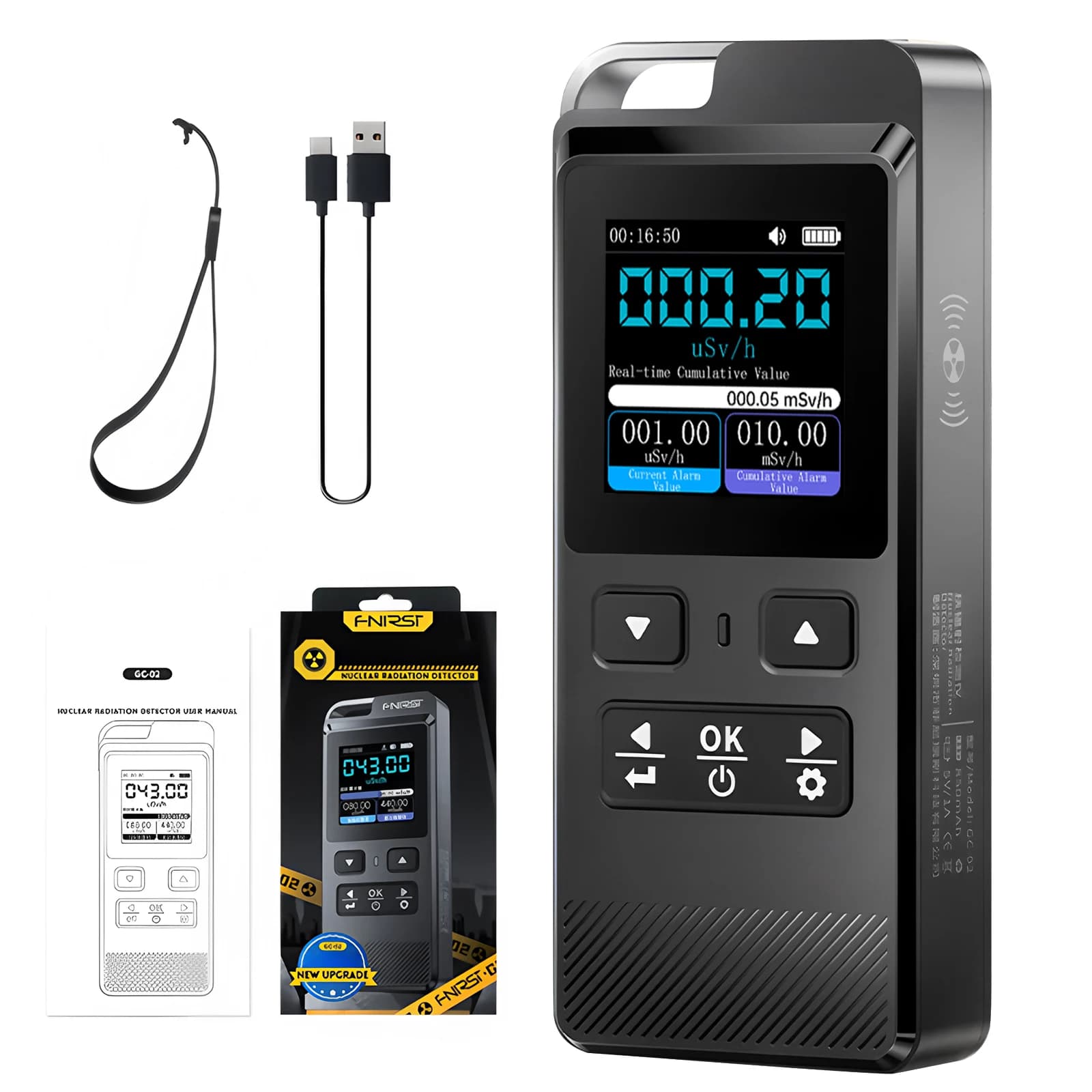 FNIRSI GC-02 Nuclear Radiation Detector Geiger Counter X-ray Gamma Tester Dosimeter with IPS Display 850mAh Rechargeable