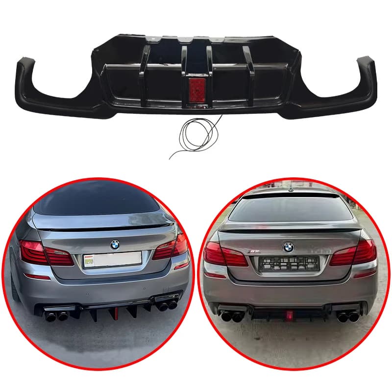 For BMW 5 Series F10 F11 2012-2017 M-Sport High Quality ABS Car Rear Bumper Lip Body Kit Spoiler With LED LIght Glossy Black