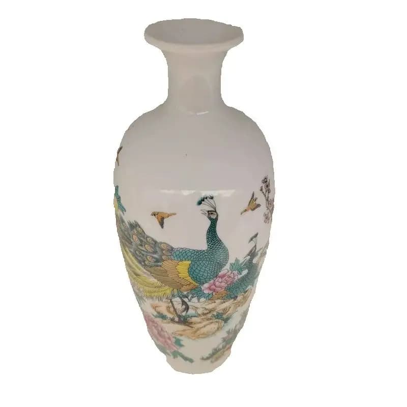 Chinese Old Porcelain Vase, pink Peacock  Patterns Traditional Decorative flower vase