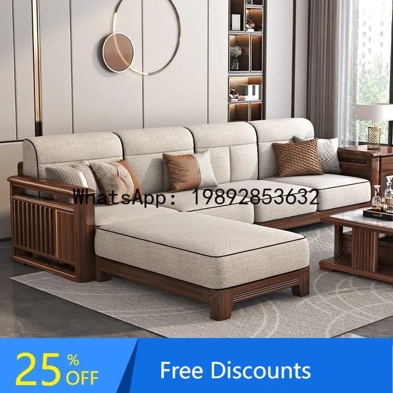 CZ Walnut Solid Wood Sofa Living Room Full Set Combination for Small and Large Apartments Simple Solid Wood Sofa Set