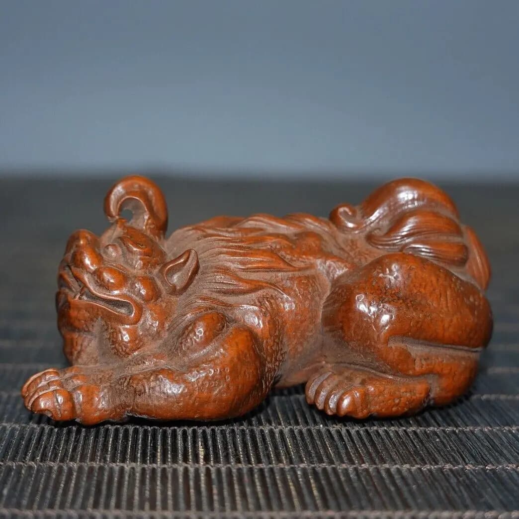 Chinese Natural Boxwood Carving Unicorn Animal Statue Nice Figurines Gift Art