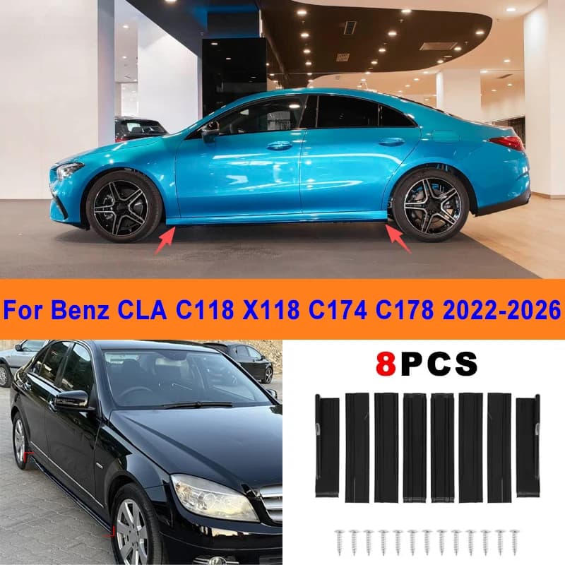8Pcs Extended Side Skirt Splitters For Benz CLA C118 X118 C174 C178 2022-2026 Sport Side Spoiler Bumper Lip Exterior Body Kit