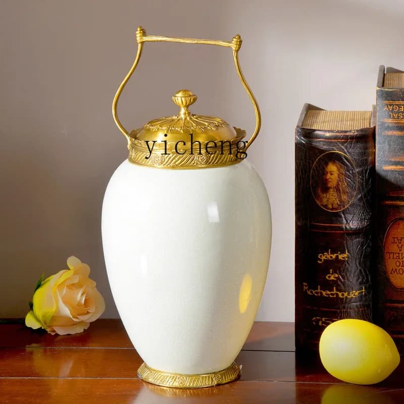 villa pure copper storage tank ceramic inlaid copper home ornament