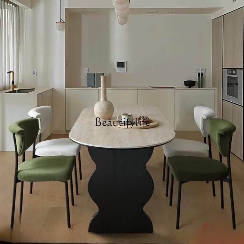 56 French retro style dining table rectangular ash wood surprise quiet wind solid wood dining table rock slab