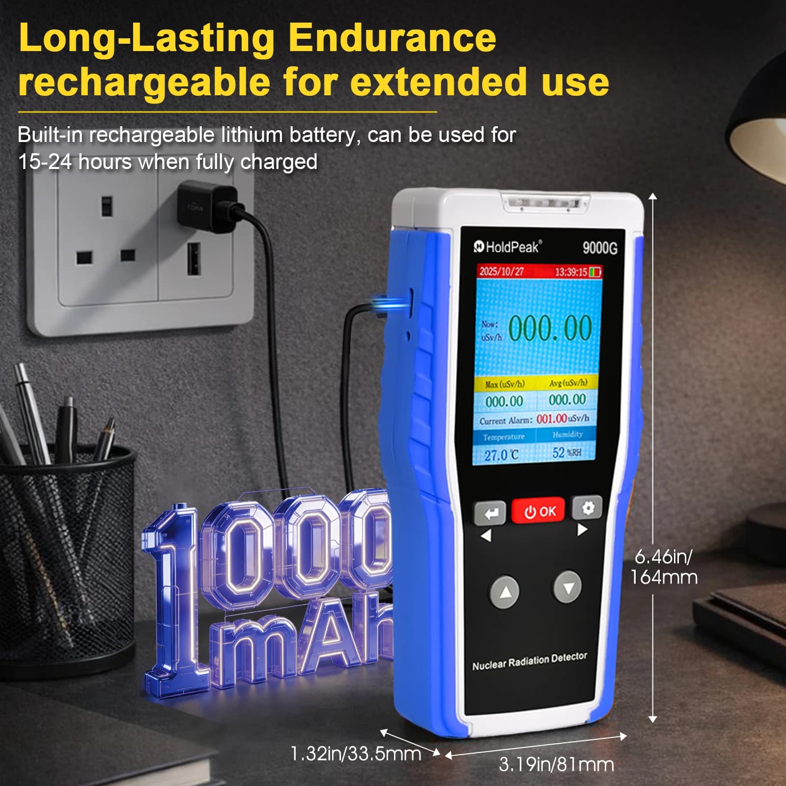 Nuclear Radiation Detector Geiger Counter X-ray Gamma Beta Tester Dosimeter Portable Rechargeable Sound Light Vibration Alarm