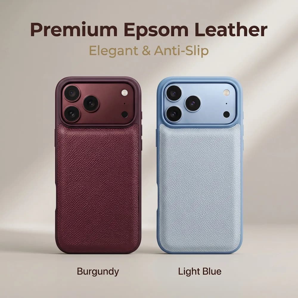 Premium Magnetic Epsom PU Leather Phone Case Shockproof Wireless Charging Compatible Cover For iPhone 18 Pro Max 17 Pro Max 16