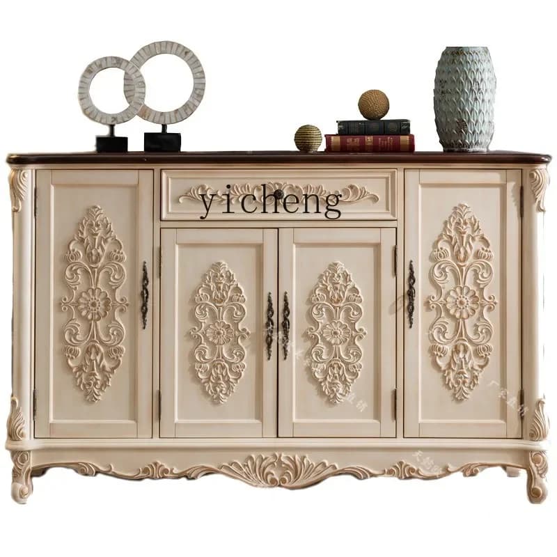 Shoe Cabinet Large Capacity American Solid Wood Frame Living Room Carved Display Sideboard Cabinet
