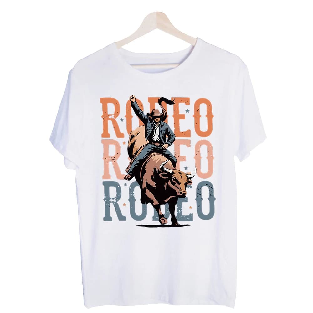 Men's Rodeo Bull Rider Graphic Tee, Western Style Short Sleeve Crew Neck T-Shirt for Casual Wear and Country Events