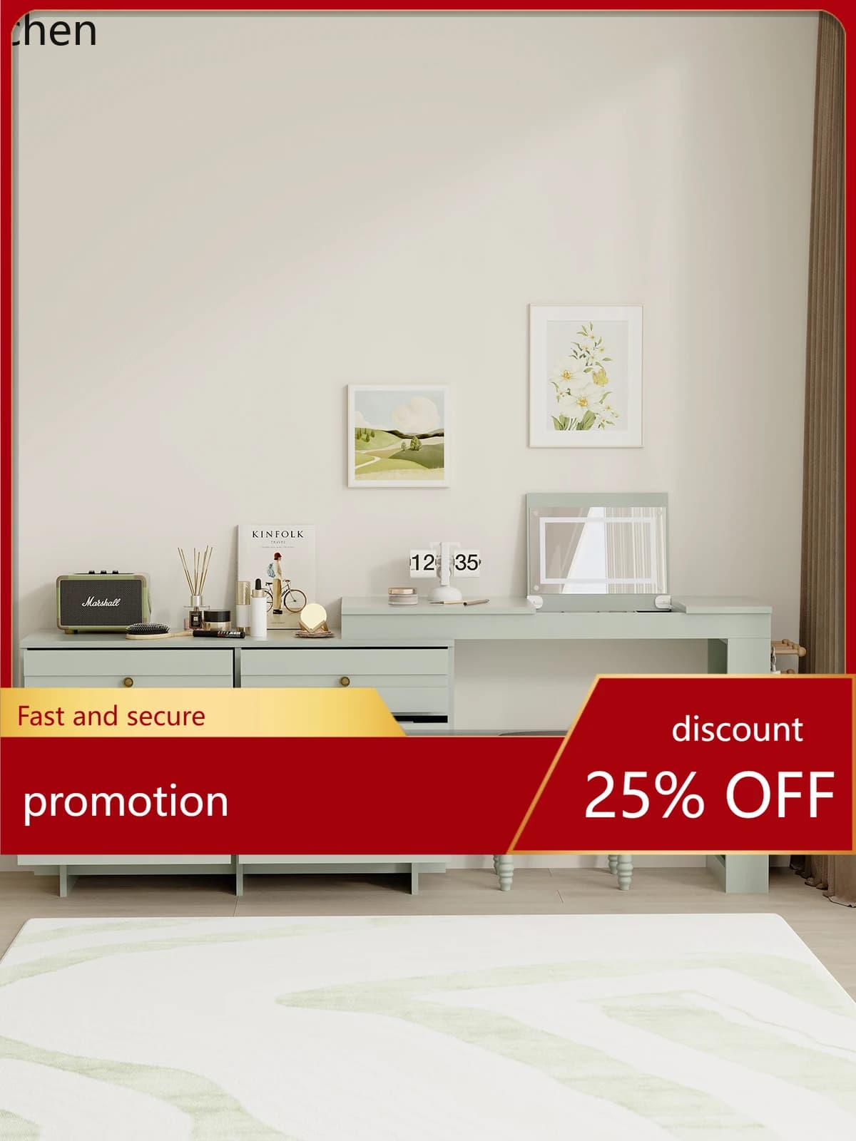 ZML Dressing Table Bedroom Flip Mirror Smart Makeup Table Six-Drawer Cabinet Storage Desk