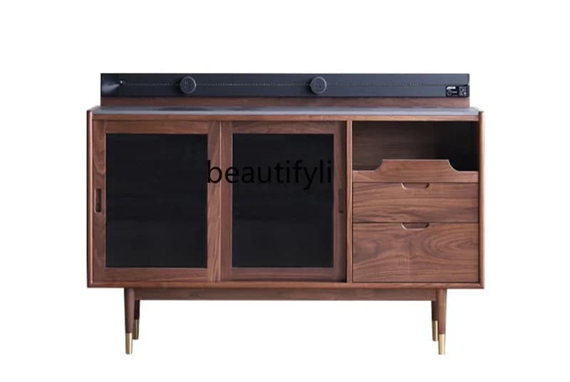North American black walnut dining side cabinet solid wood locker multi-functional side cabinet,rock slab coffee and tea cabinet