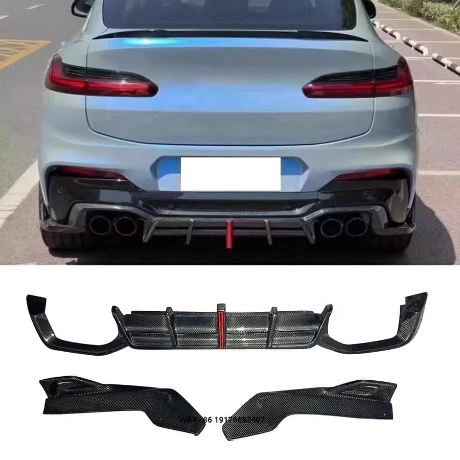 ForBMW X3M F97 X4M F98 2019+ AE Style Carbon Fiber Rear Diffuser With Light Rear Bumper Lip Splitter Spoiler Car Bodykit