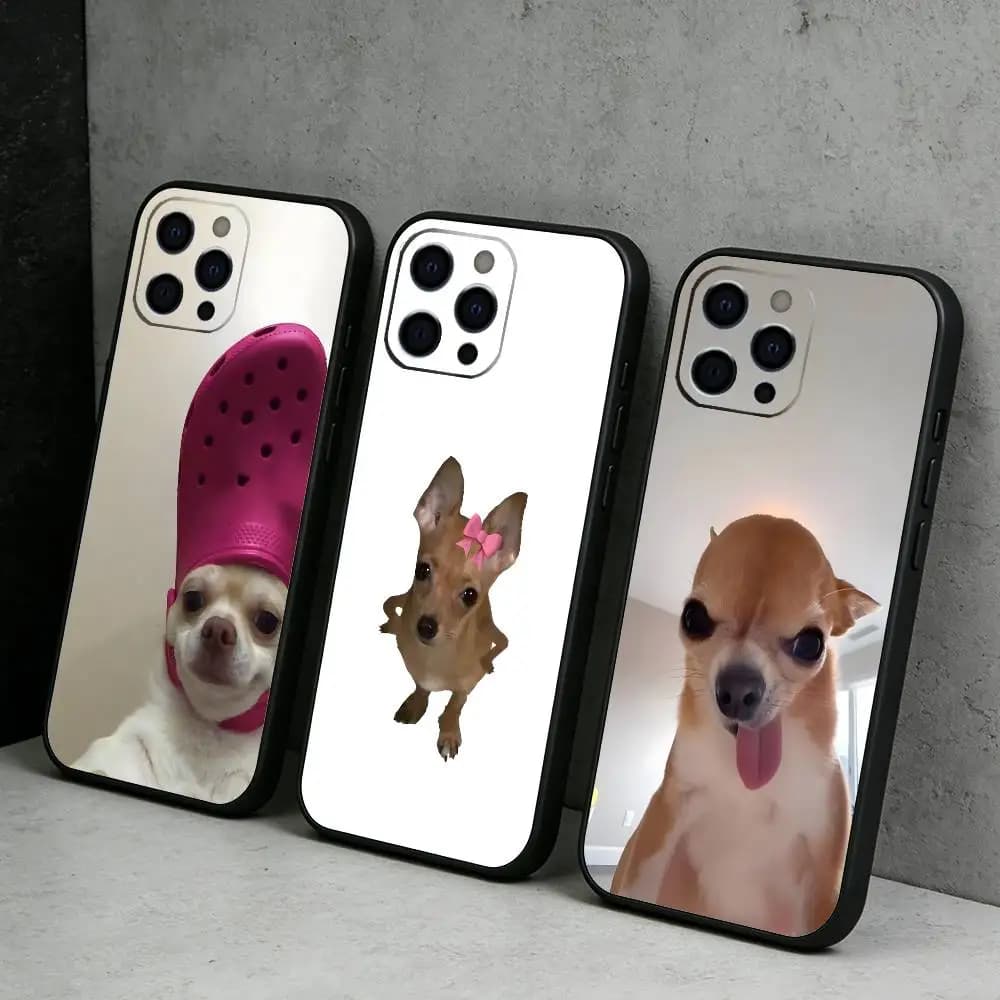 C-Chihuahua Funny Memes Phone Case For iPhone17,16,15,14,13,12 Plus,Max Soft Silicone Black Cover