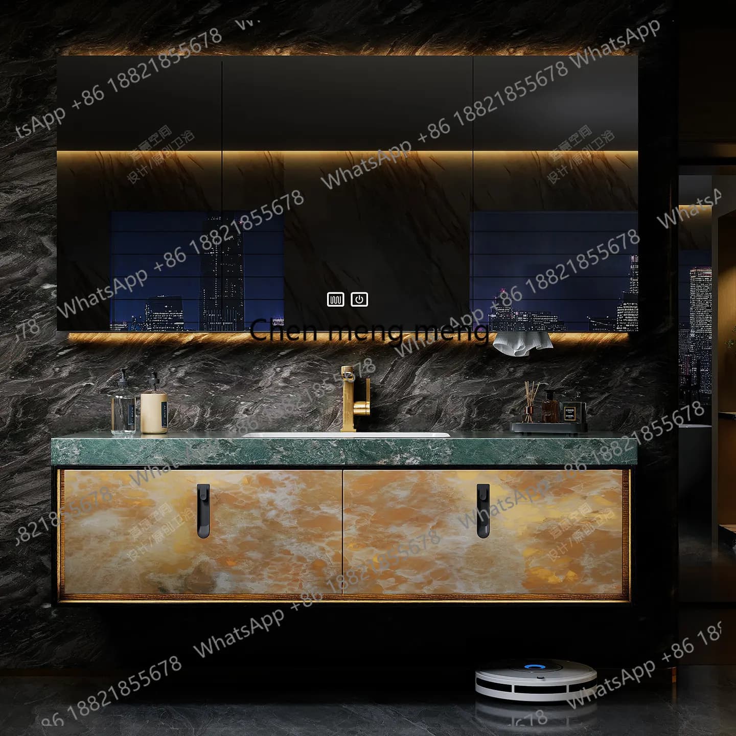 Hotel wind bathroom cabinet combination rock slab seamless ceramic integrated basin toilet washstand