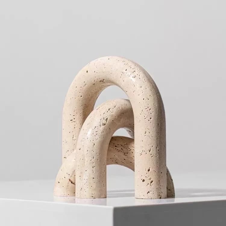 Natural Marble Sculpture Geometric Arch Semicircular Arch Ornament Yellow Cave Stone Decorative Figurines Living Room Decoration