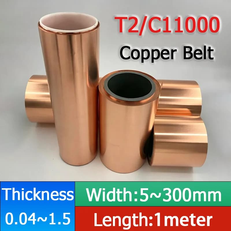 1Meter T2 Red Copper Strip 99.9% Copper Metal Sheet Foil Plate Thickness 0.05~1.5 mm Width 10-300mm