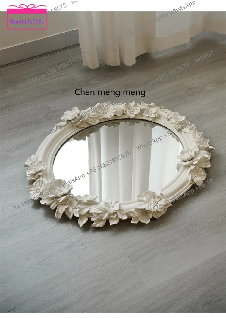 YL French decorative mirror living room porch background wall art wall hanging mirror cream wind carved bathroom mirror