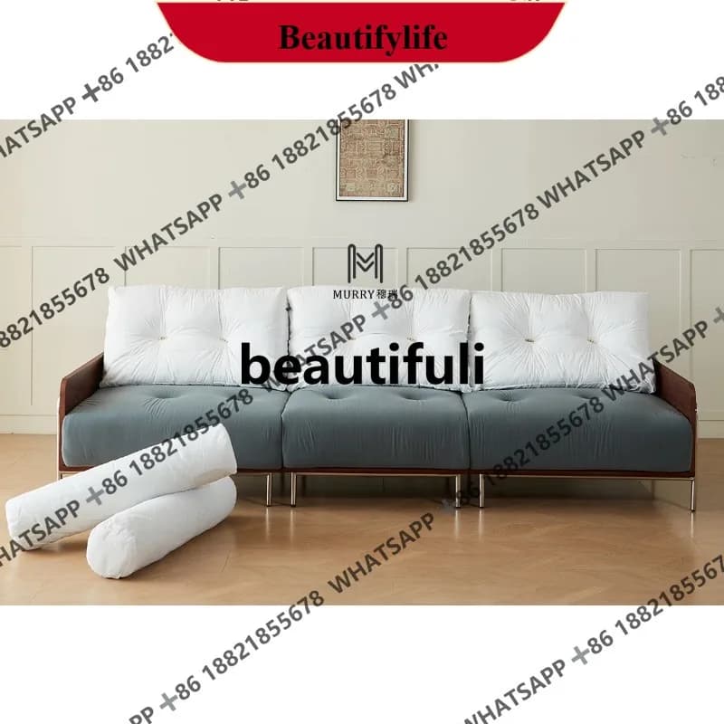 Q178 French retro living room solid wood straight row chenille fabric small apartment medieval sofa
