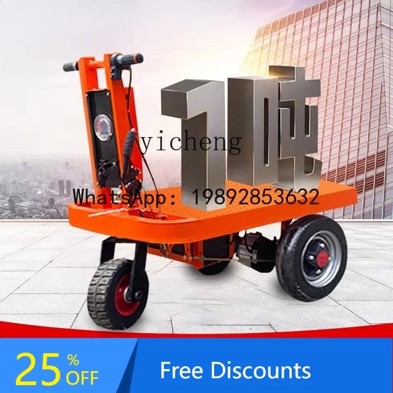 electric flat truck pulls bricks and pulls goods, warehouse three-wheeled trolley transports materials, dumper truck