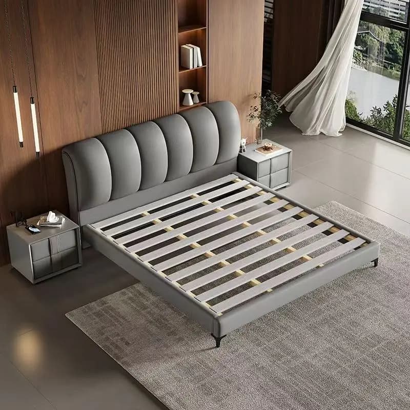 Luxury modern soft bed black piano key color eco-leather upholstered double bed, suitable for high PC and console games