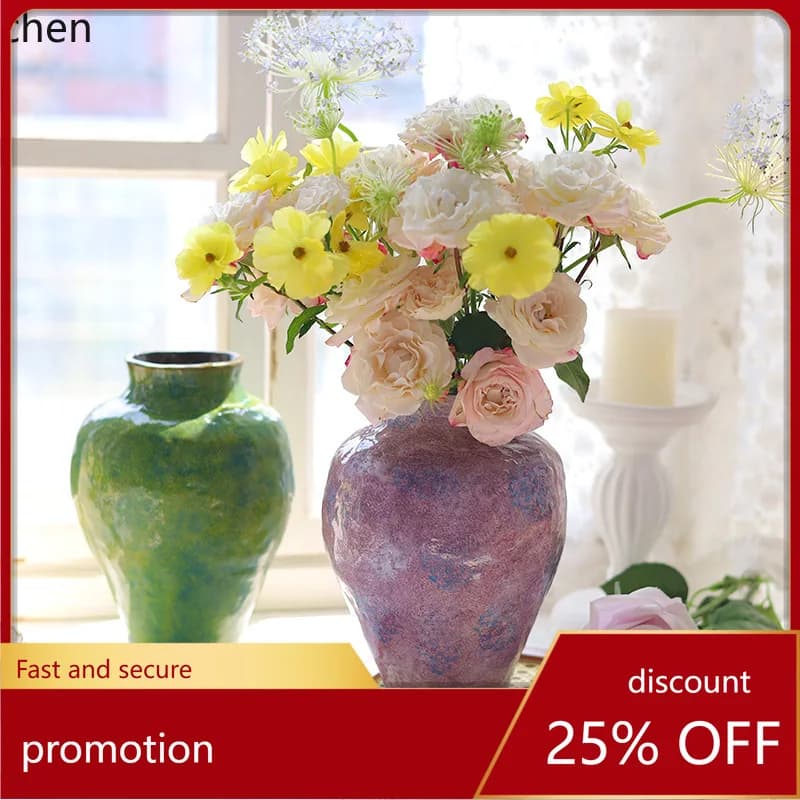 HXL Ceramic Vase Handmade Vase Hydroponic Flower Arrangement Living Room Decorative Ornament