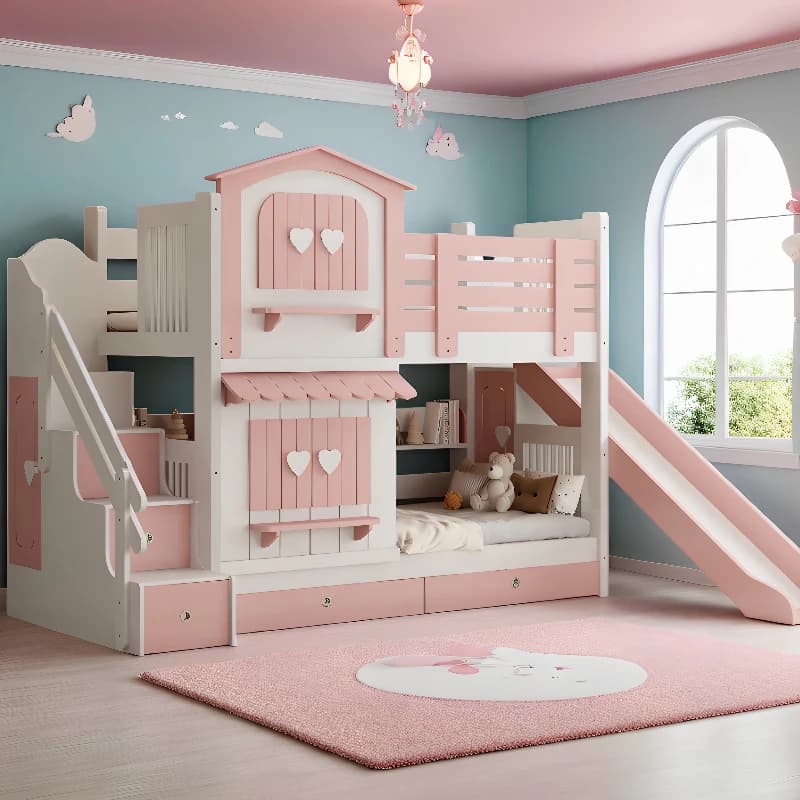 pink princess bunk bed children's castle tree house bed bunk girl Comfortable Home lit superposé enfant bedroom furniture