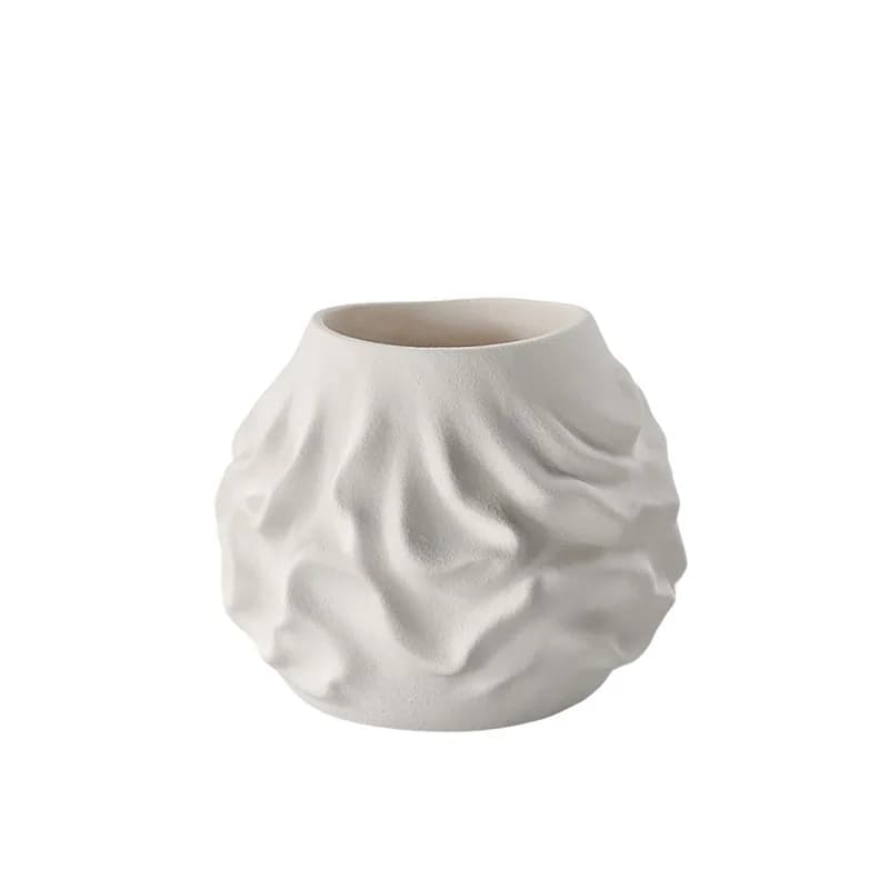 Simple and modern white ceramic vase home model room sales office soft decoration pleated flower ware dining table jewelry