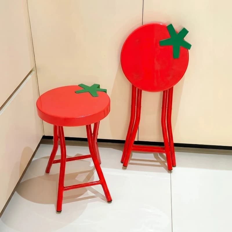 Tomato folding stool, round stool, cute, portable adult chair for home use