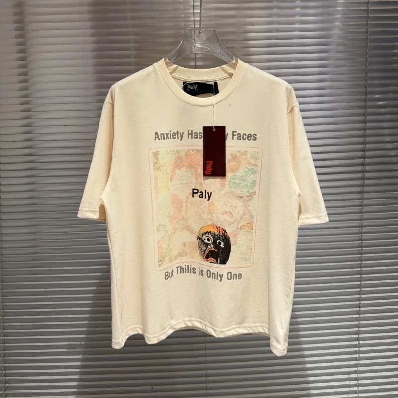 Trendy Printed Apricot Anxiety Faces Heavyweight 100% Cotton Hip-Hop Couples Summer Casual Paly Short-Sleeve T-Shirt