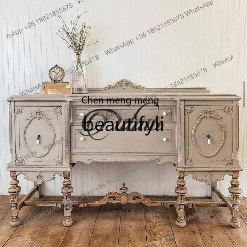 G French retro and old porch cabinets, American rural and European carved living room dining side lockers