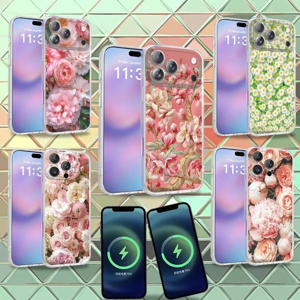 Colorful Flowers Phone Case For iPhone 18 16,14,11,17,13,15,12,Air,Plus,Pro,Max,E,Mini Frosted for MagSafe Magnetic