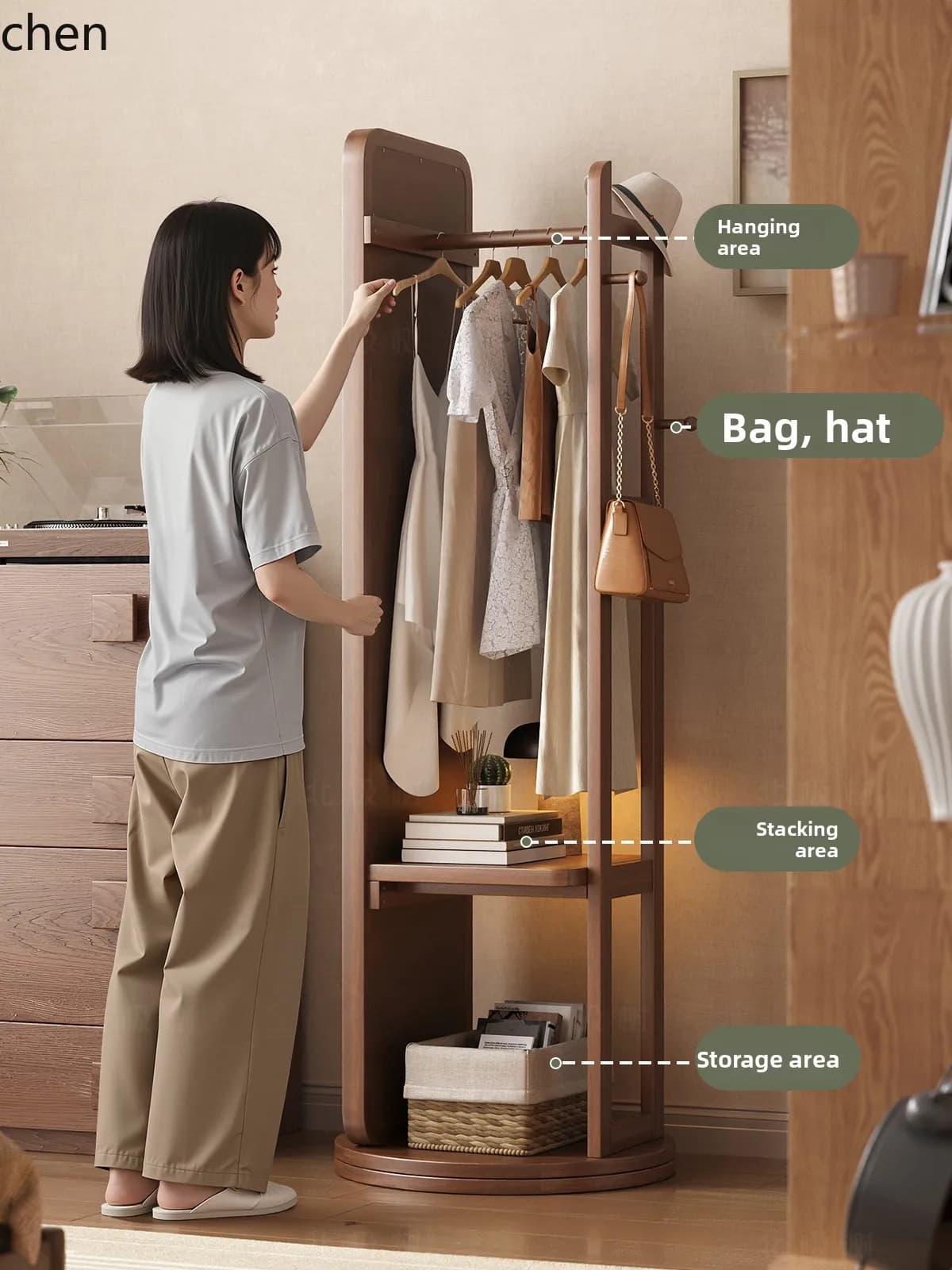 full body mirror  household floor mirror rotating full-length  hanging hanger integrated