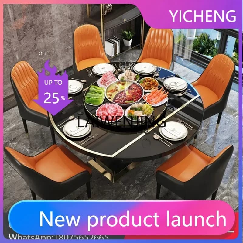 LYY Multifunctional Dining Table Household Folding Variable Round Table with Turntable Dining Table and Chair Combination