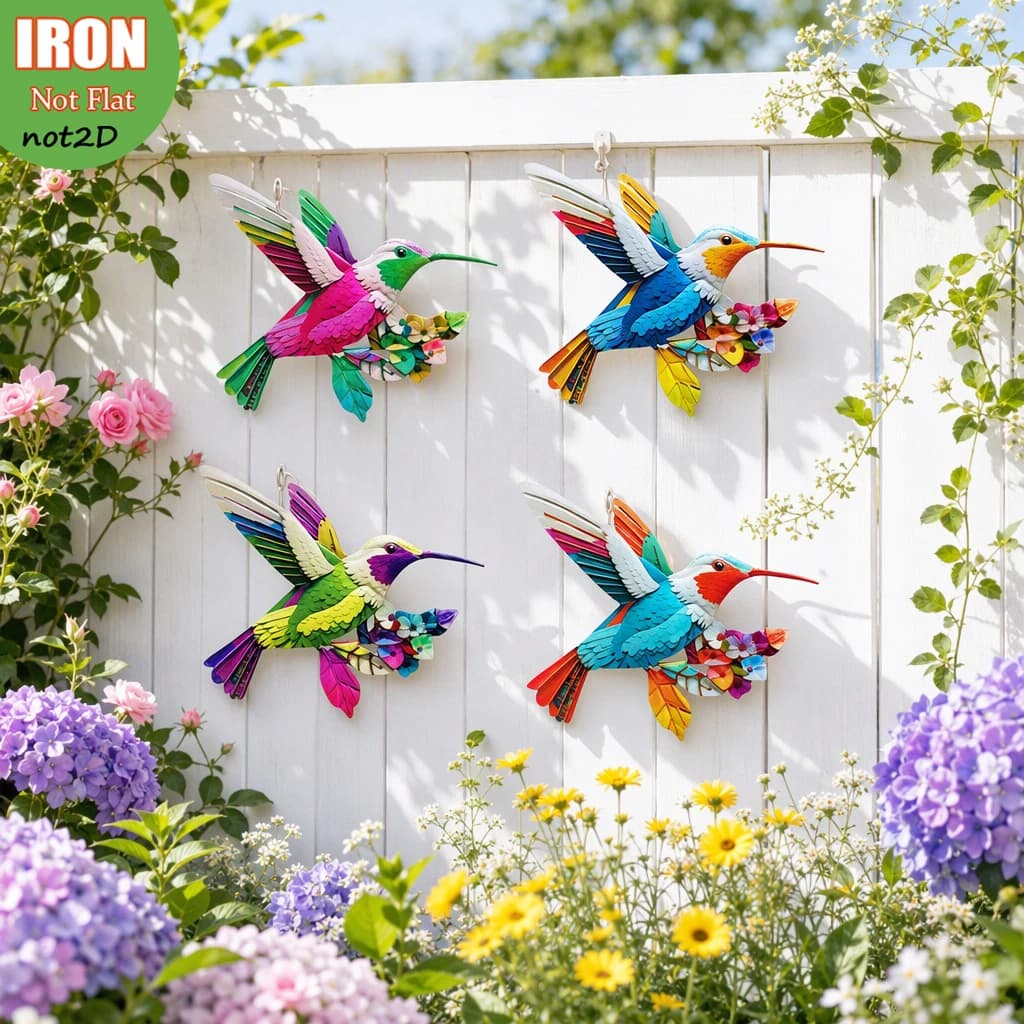4PCS GEEYANG Colorful Metal Bird Wall Accents Outdoor Hanging Ornaments for Patio Porch Fence Yard Balcony Shed Garden Decor