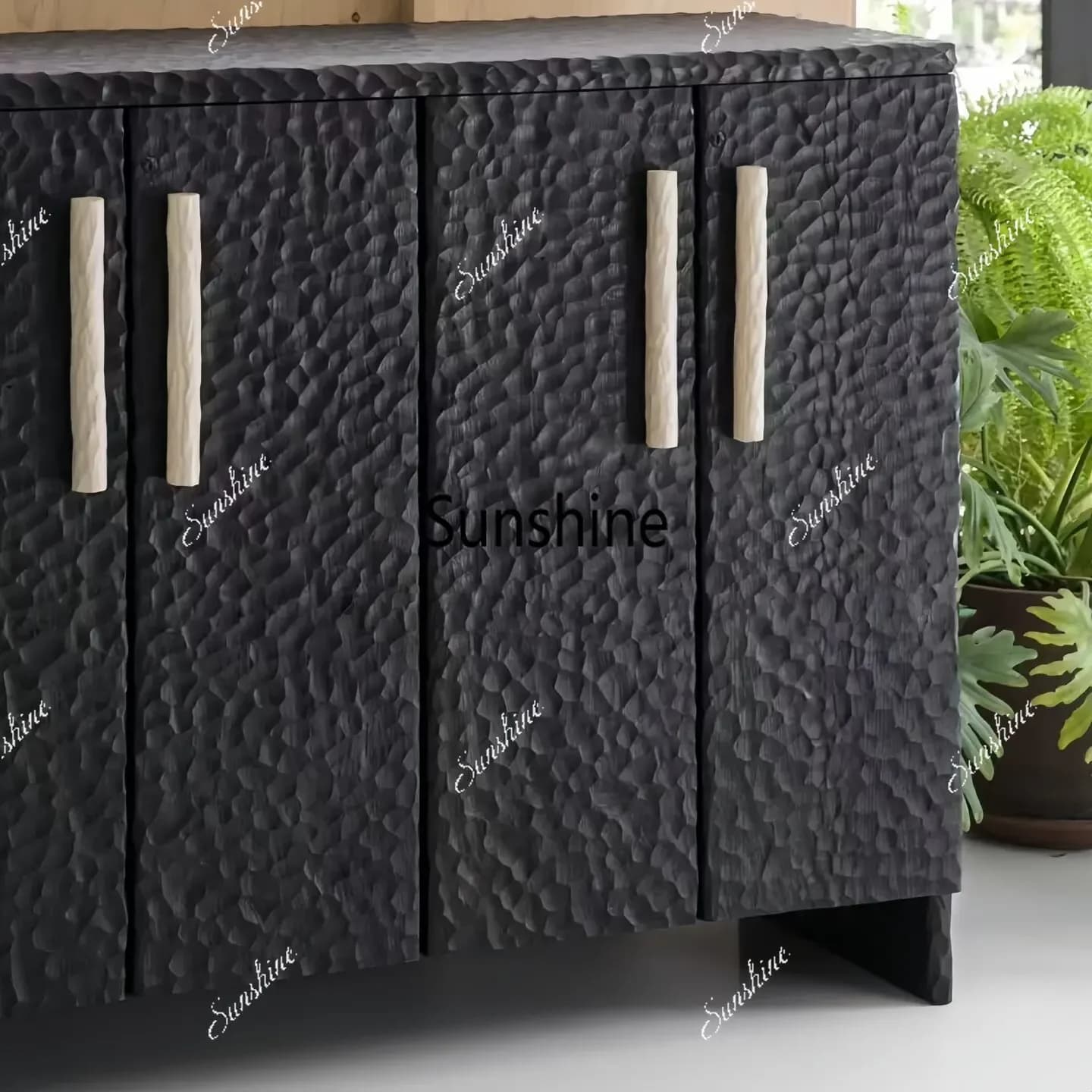 YFrench vintage solid wood sideboard with black design creative home foyer hammer pattern carving