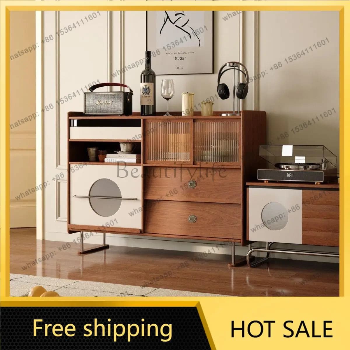 FG solid wood dining side cabinet boxwood medium and ancient style storage storage side cabinet