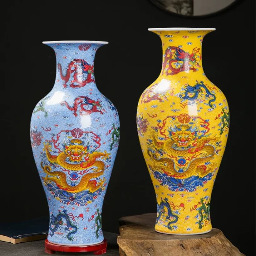 Jingdezhen Ceramic Jiulong Luminous Vase New Chinese Home Decoration Living Room Antique Frame Antique Ornament