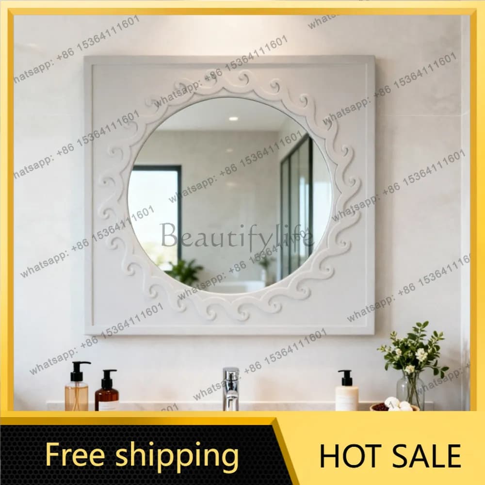 YJ European Style Wall Mount Art Mirror French Decor Unit For Bathroom Entryway Bedroom Makeup Use
