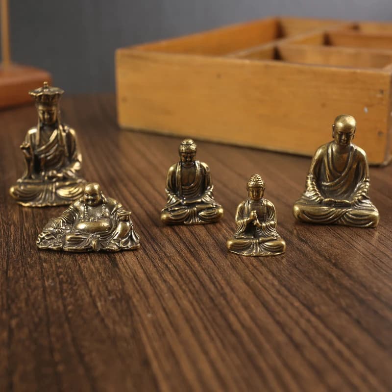 Mini Buddha Statues Copper Home Decoration Desktop Decor Sitting Miniature Home Office Desk Car Figurines Crafts Ornament New
