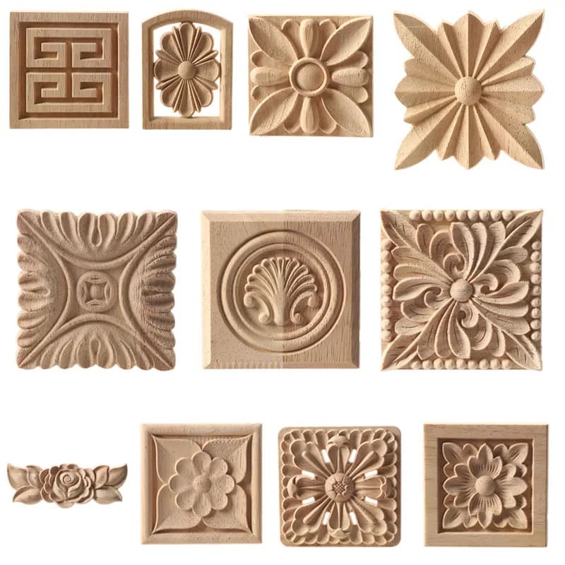 Carved Unpainted European Exquisite square Corner wood decal Floral Leaves Solid wood Furniture Window Corner Wood