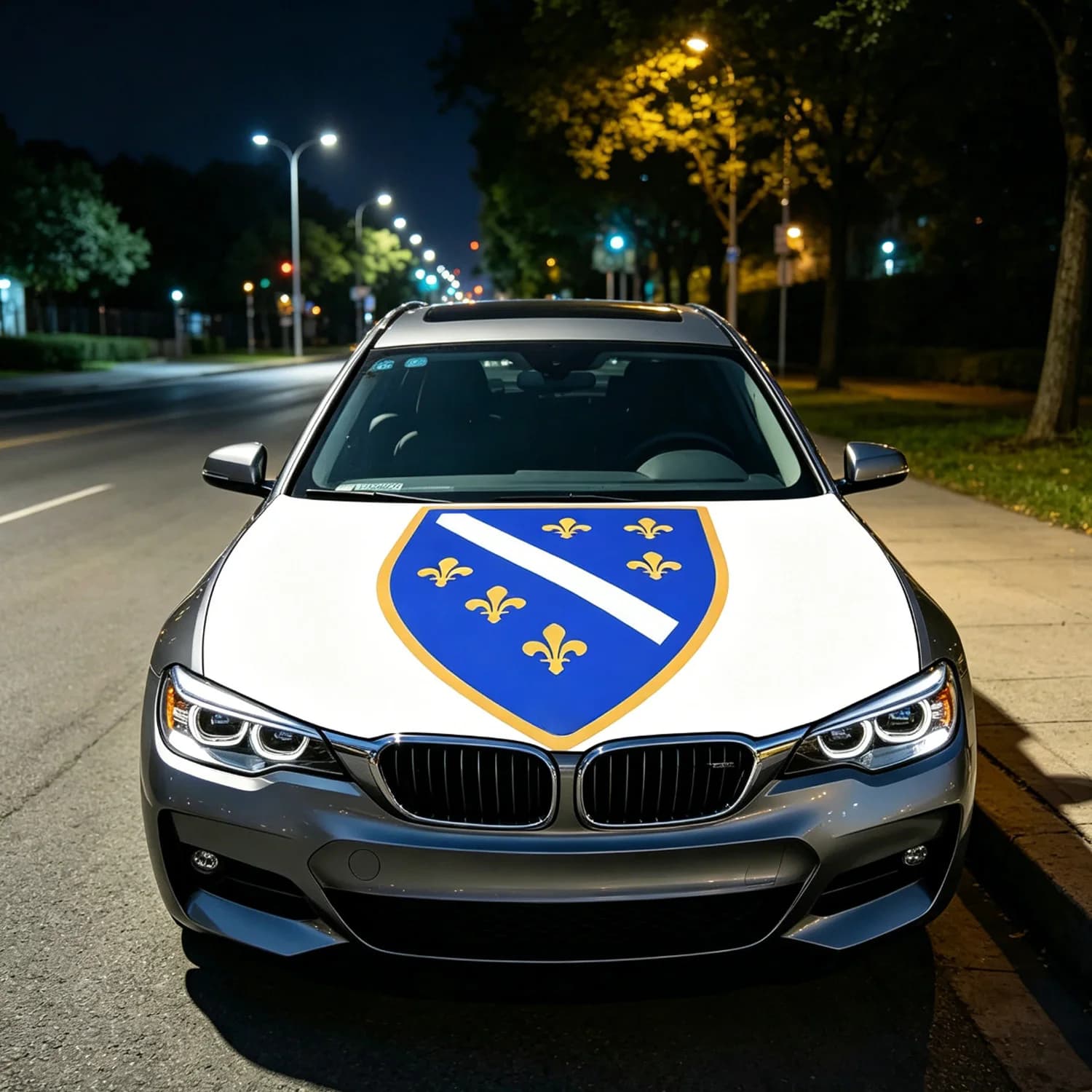 1pc National Flag Banner - Bosnia and Herzegovina 1992-1998 Car Hood Cover 115x160cm Flag Elastic Fabrics Engine Cover